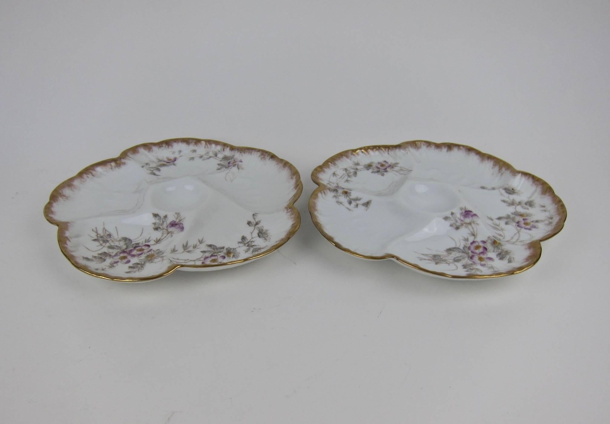 Antique Limoges Porcelain Oyster Plates by CFH / GDM, 1880s In Good Condition In Los Angeles, CA