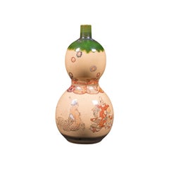 Antique Gerbera Vase, Japanese, Ceramic, Single Stem, Flower, Meiji Period, 1900