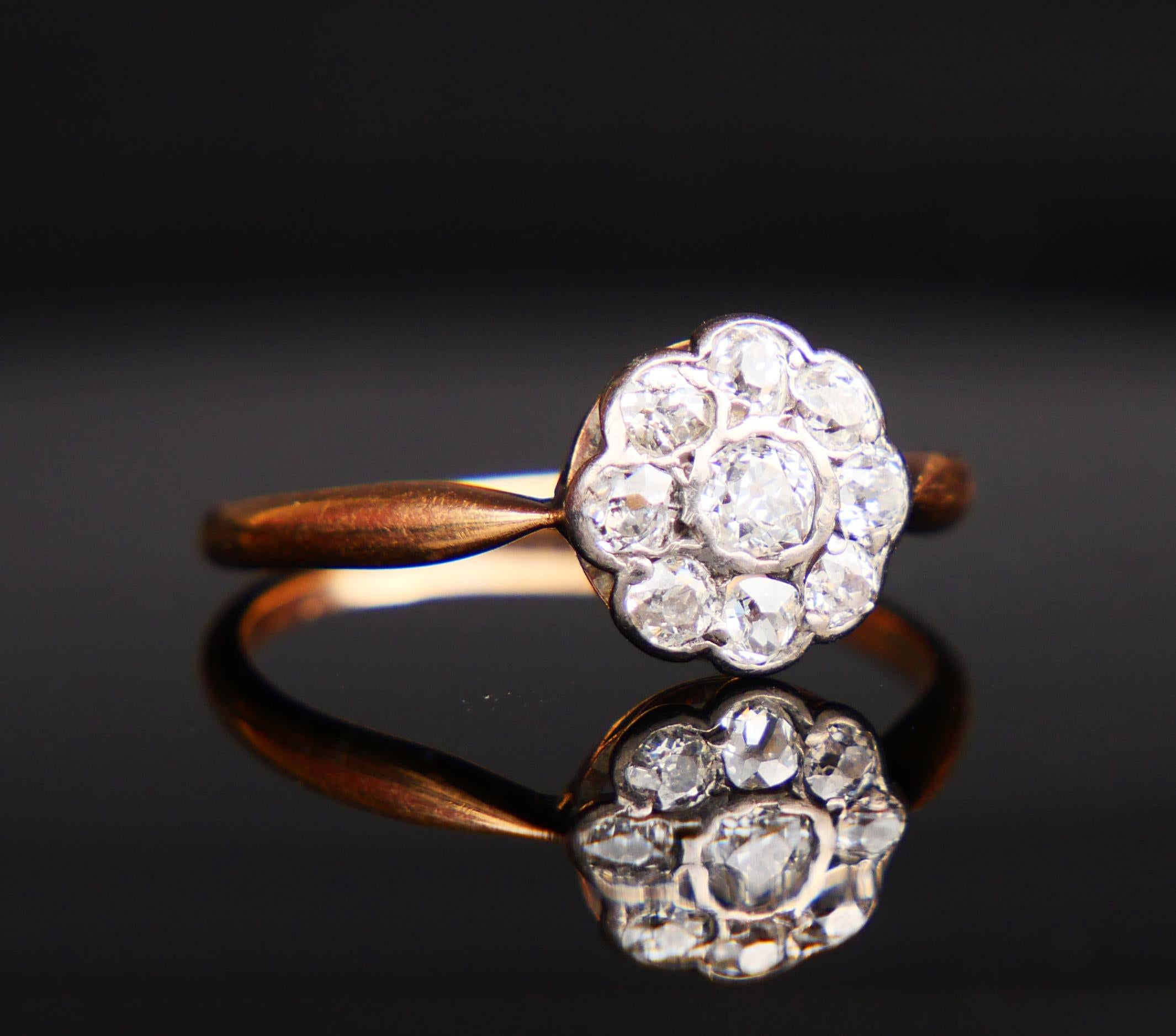 Art Deco Antique German 0.8ct Diamonds Halo Ring solid 14K Gold Ø 6.75 US/ 1.8gr