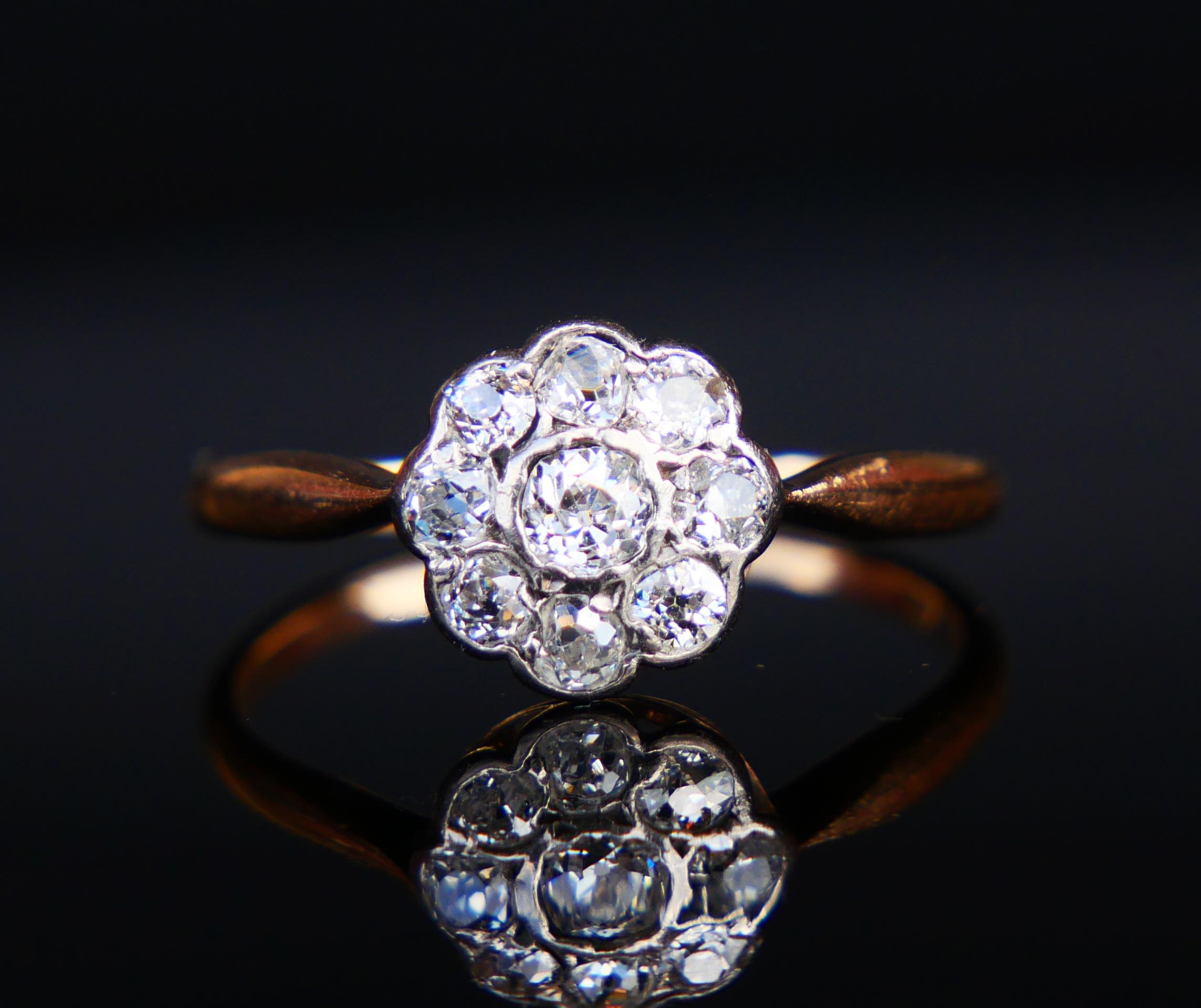Antique German 0.8ct Diamonds Halo Ring solid 14K Gold Ø 6.75 US/ 1.8gr 1