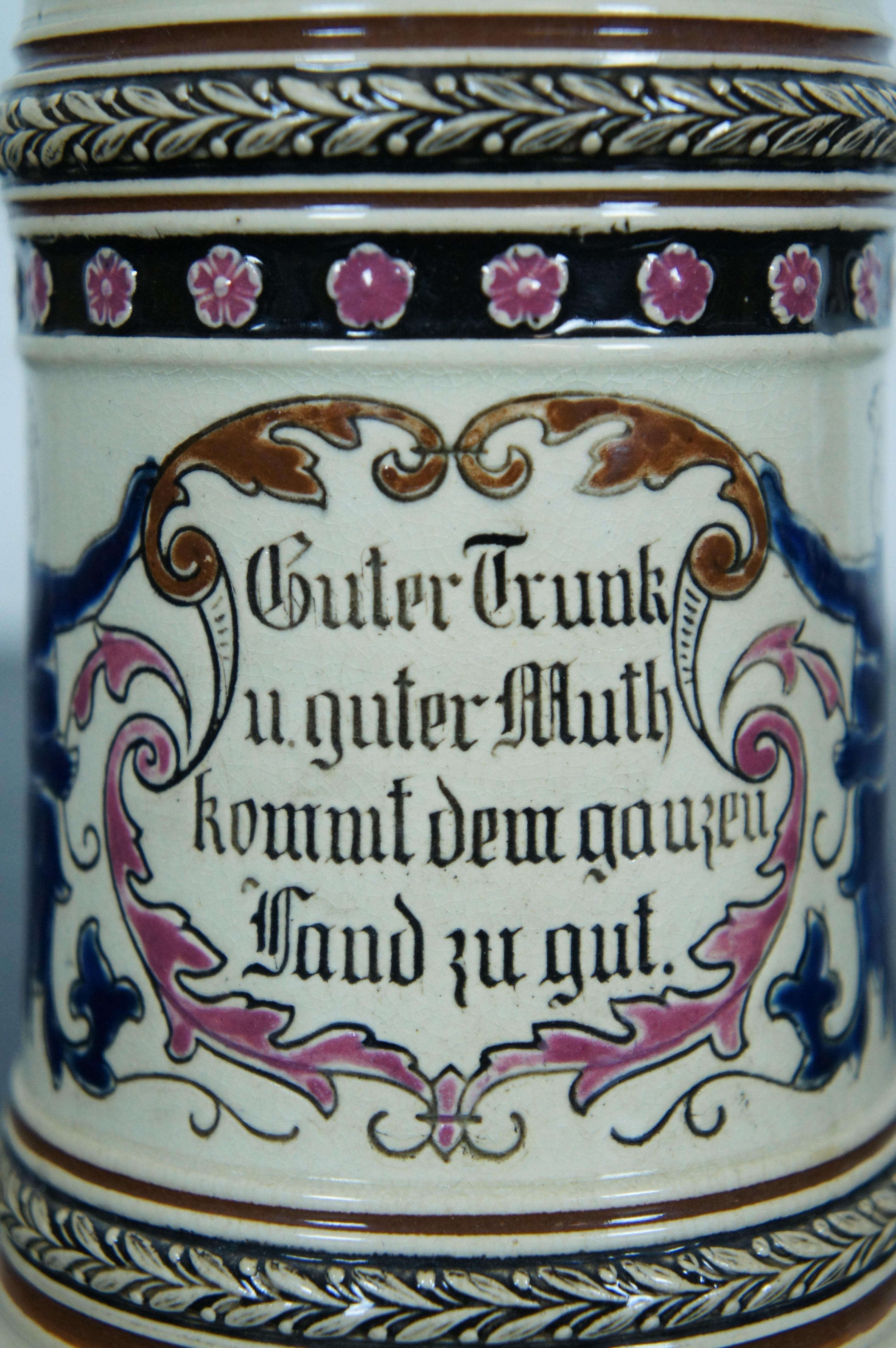 Antique German 1/2L Stoneware Pewter Lidded Beer Stein Mug Tankard 8