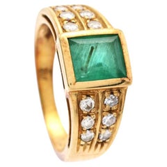 A Ring natural 1.5ct Emerald 0.3ctw Diamonds solid 18K Gold Ring Ø 6.25US / 6gr