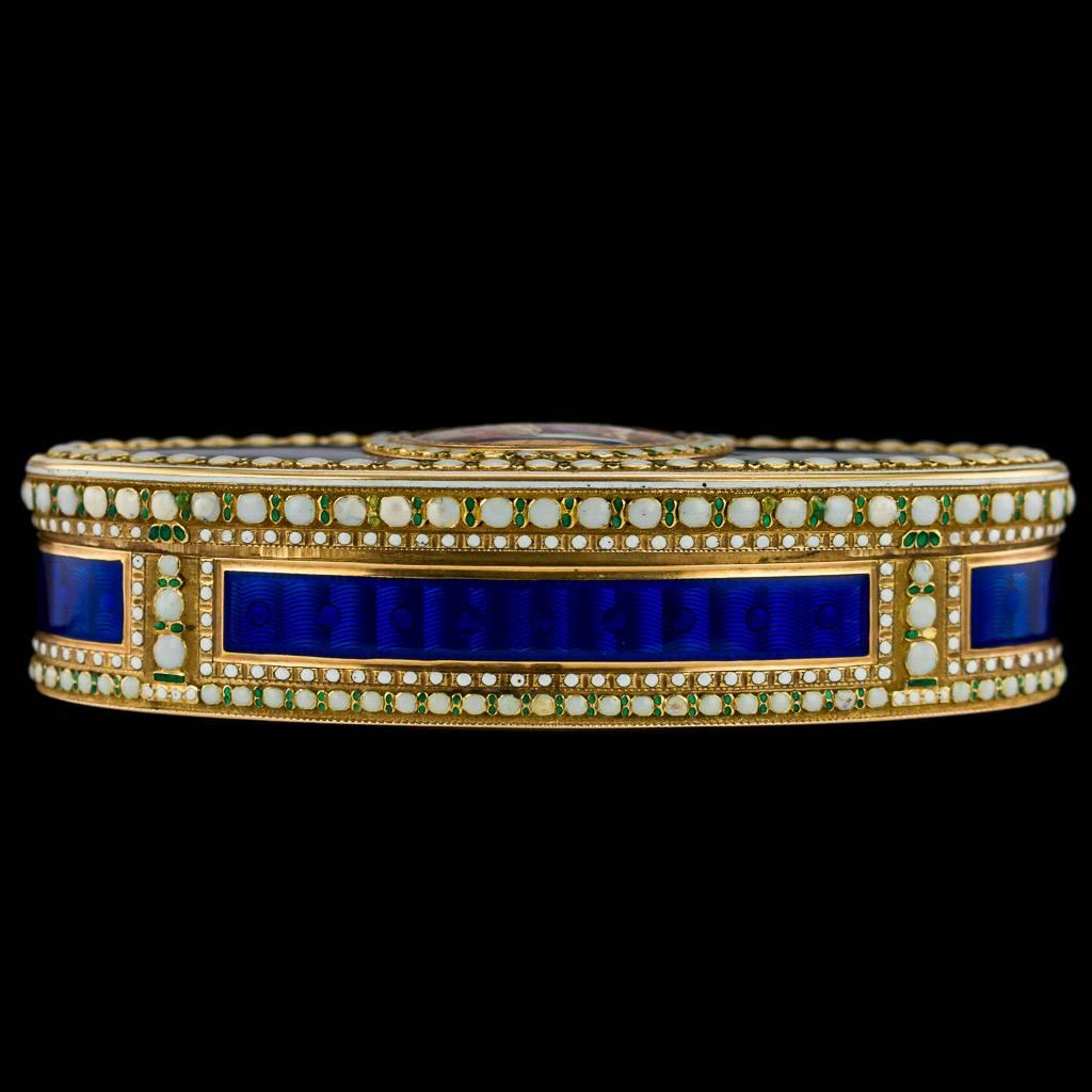 Antique German 18-Karat Gold and Hand-Painted Enamel Snuff Box, circa 1780 In Excellent Condition In Royal Tunbridge Wells, Kent