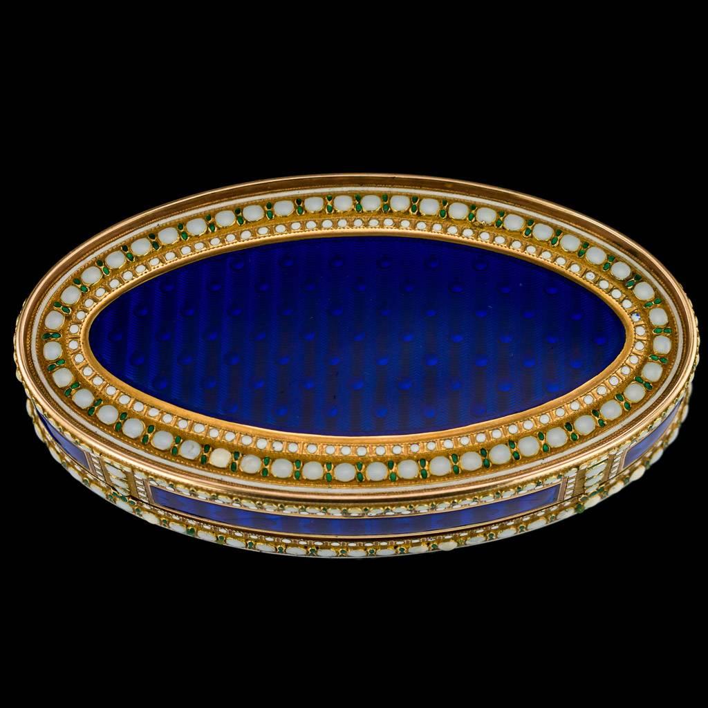 18th Century and Earlier Antique German 18-Karat Gold and Hand-Painted Enamel Snuff Box, circa 1780