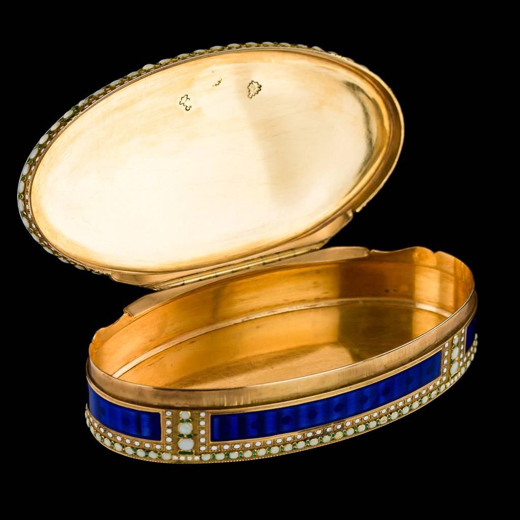Antique German 18-Karat Gold and Hand-Painted Enamel Snuff Box, circa 1780 1