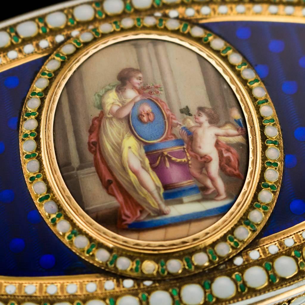 Antique German 18-Karat Gold and Hand-Painted Enamel Snuff Box, circa 1780 2