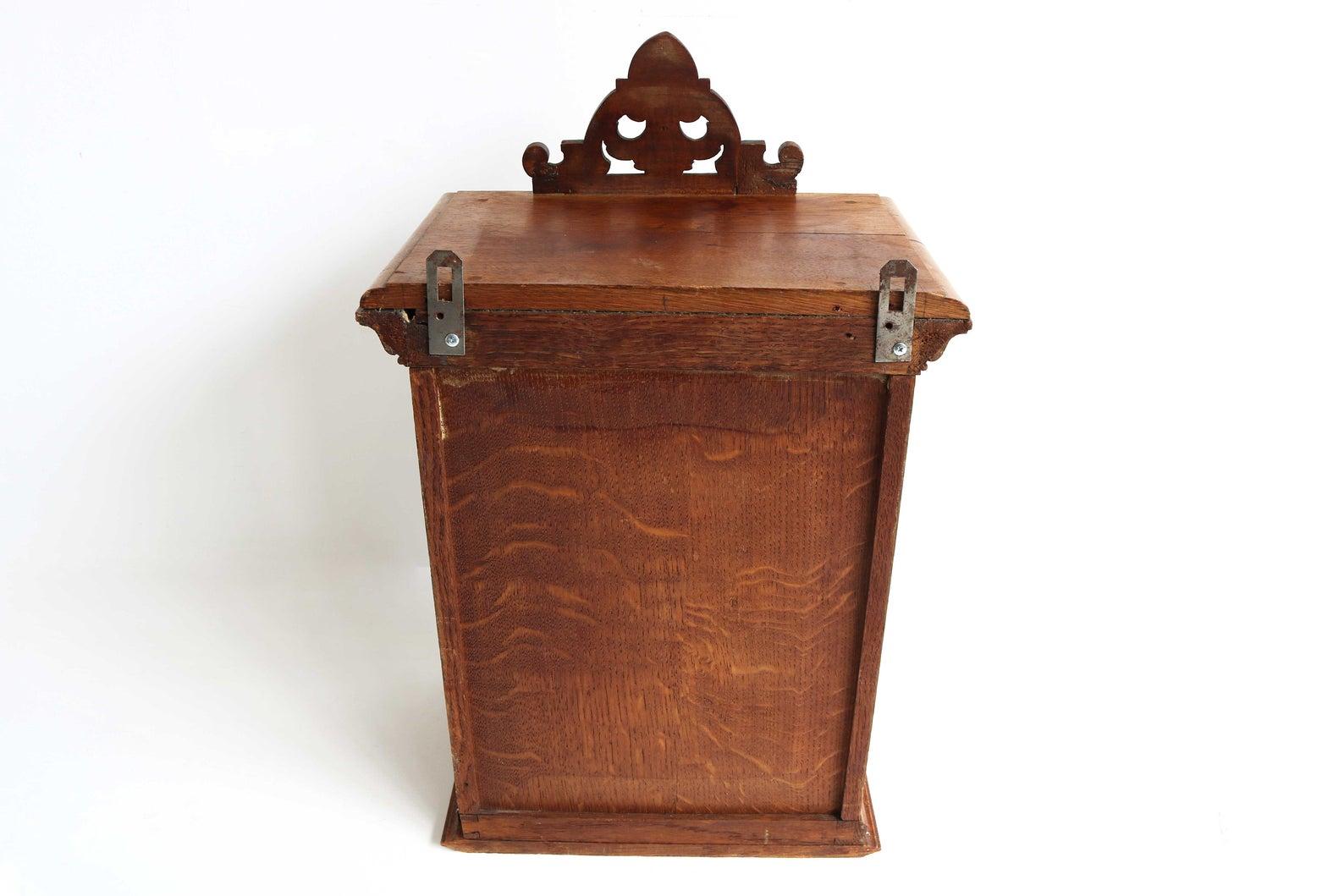 Antique German 1900s Solid Oak Carved Wall Cabinet Apothecary 2
