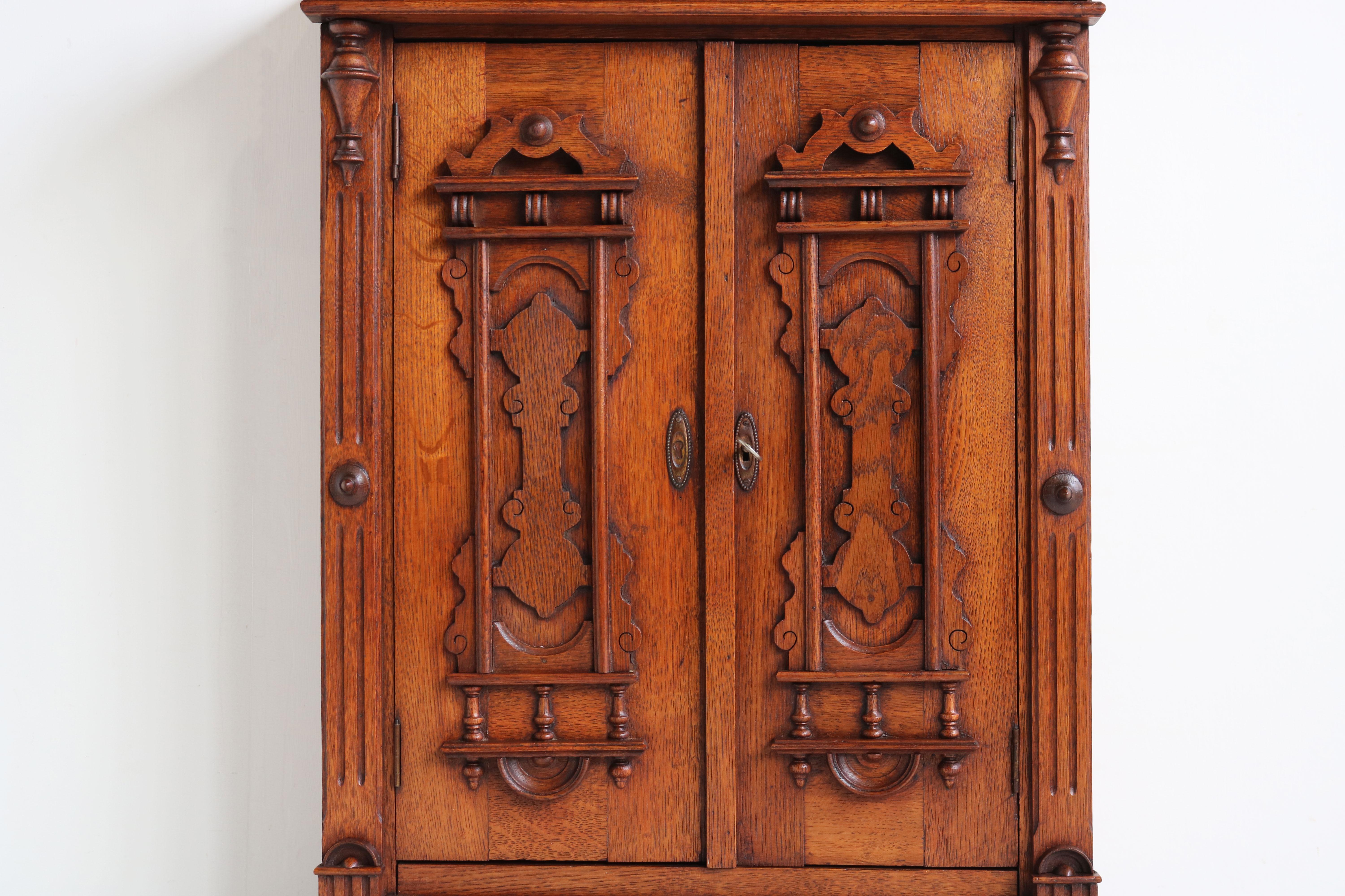 Neoclassical Revival Antique German 19th Century Gründerzeit Wall Cabinet Neo Classical Oak Drawer For Sale