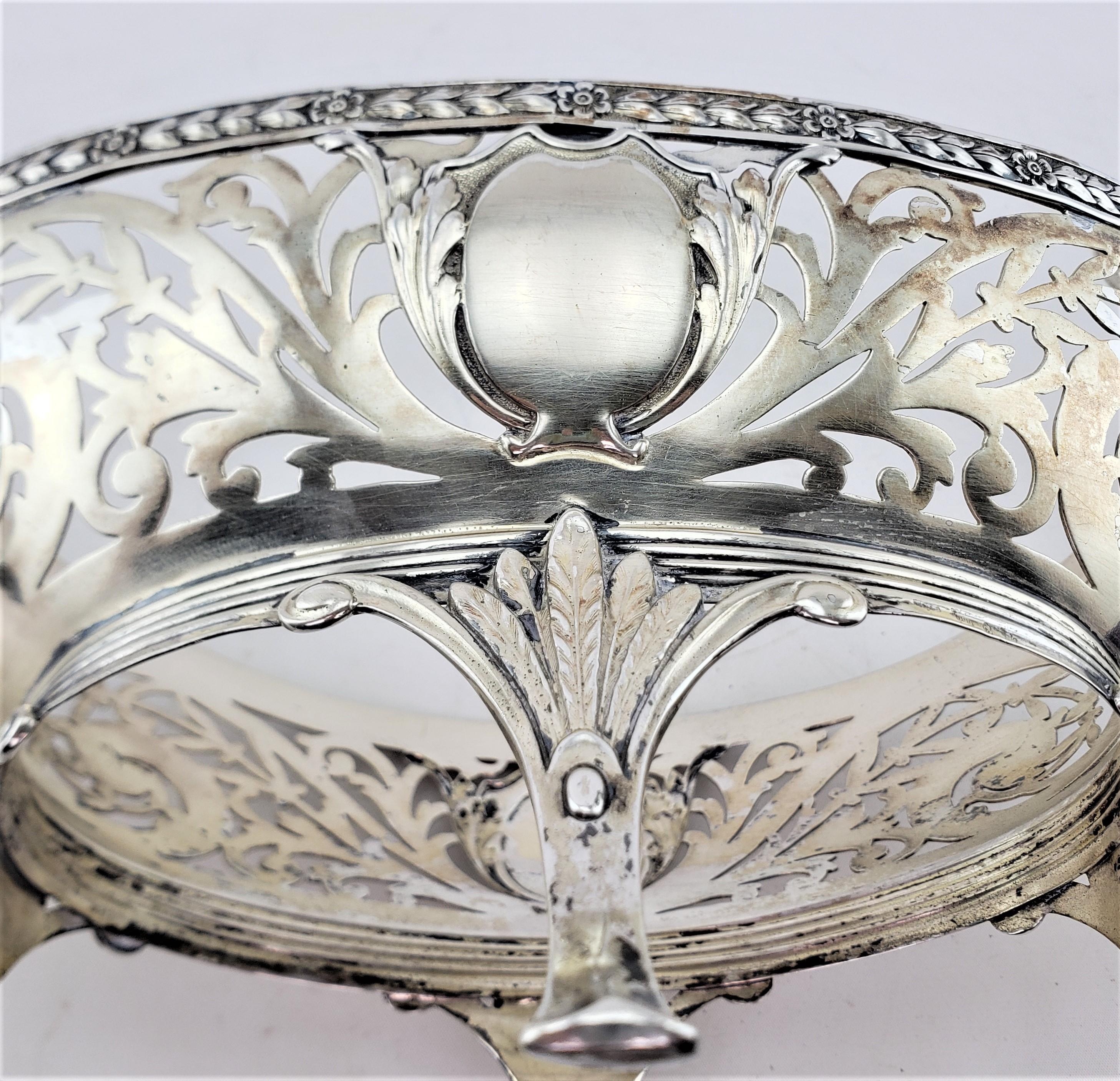 Antique German .800 Silver & Crystal Lined & Footed Basket or Centerpiece For Sale 5