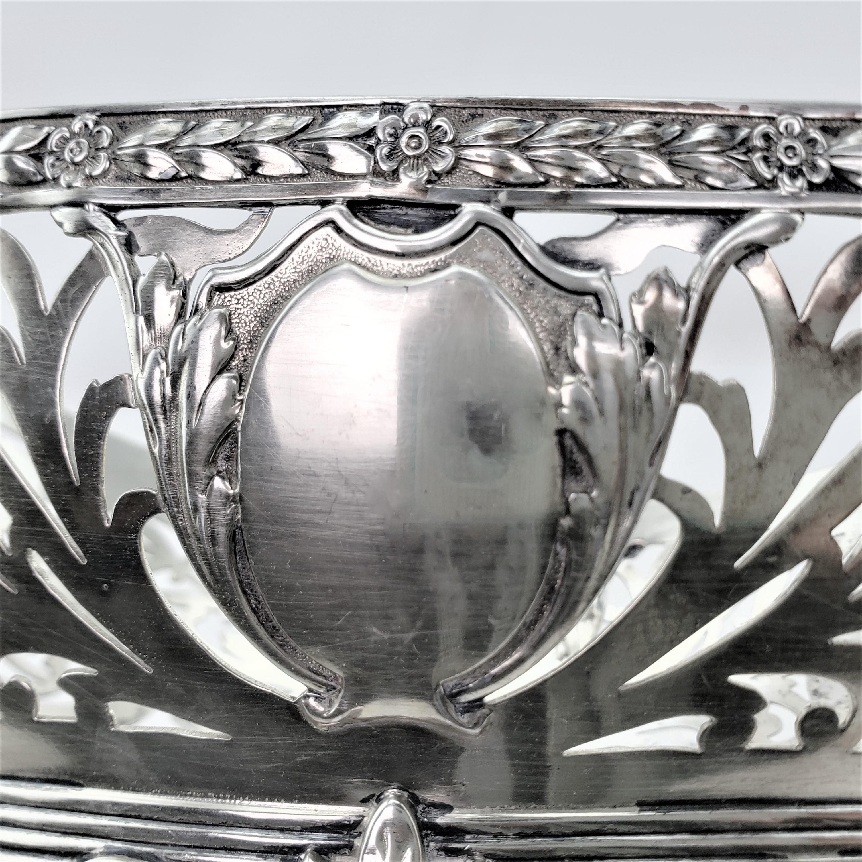 Antique German .800 Silver & Crystal Lined & Footed Basket or Centerpiece For Sale 6
