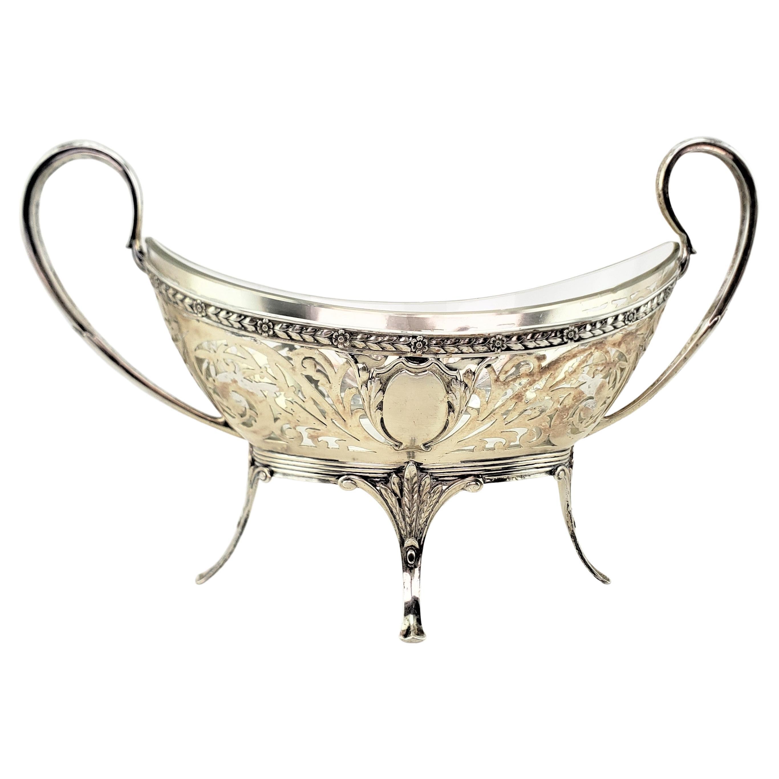 Antique German .800 Silver & Crystal Lined & Footed Basket or Centerpiece For Sale