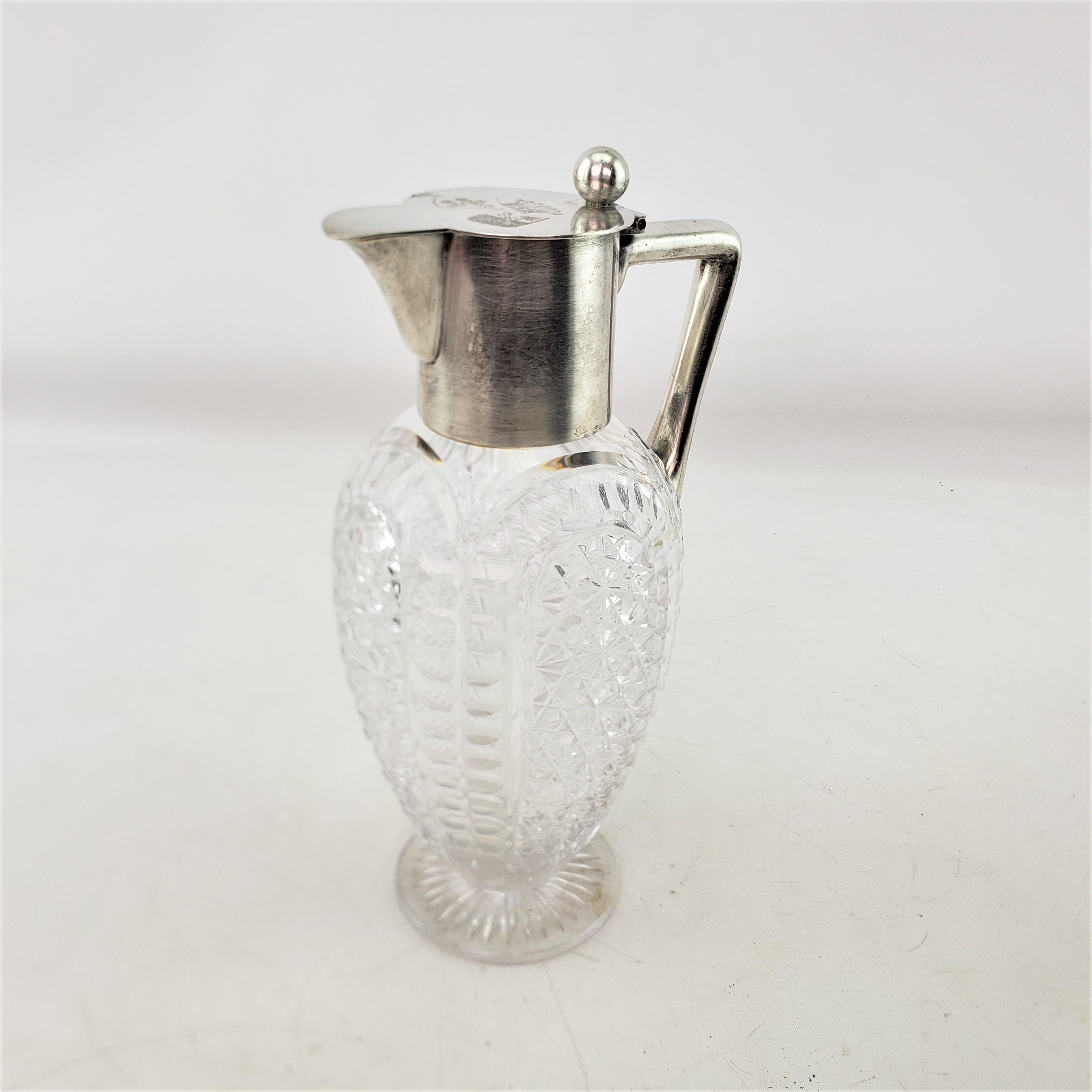 Art Deco Antique German .800 Silver and Diamond Cut Crystal Claret Jug or Pitcher For Sale