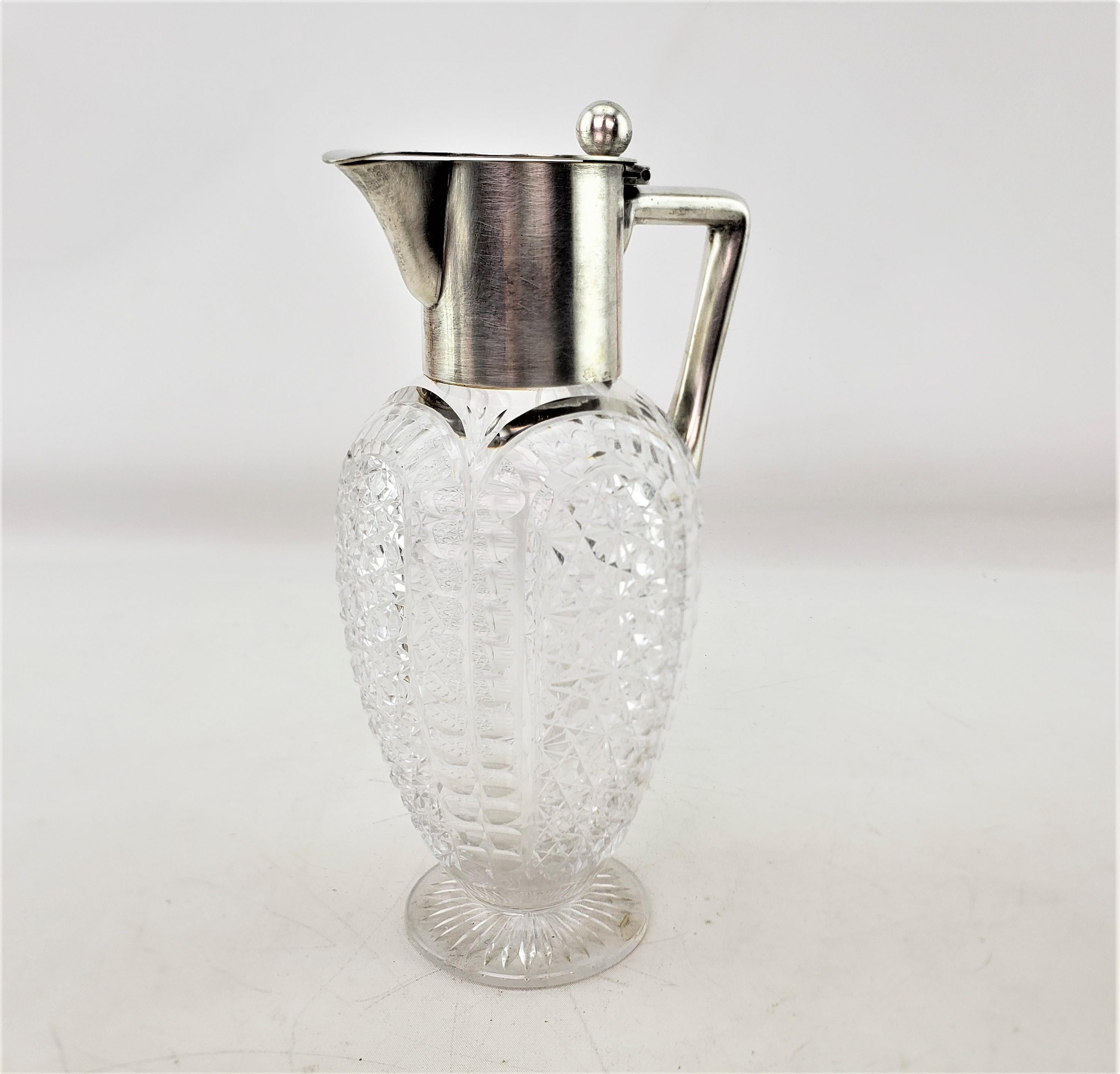 Engraved Antique German .800 Silver and Diamond Cut Crystal Claret Jug or Pitcher For Sale