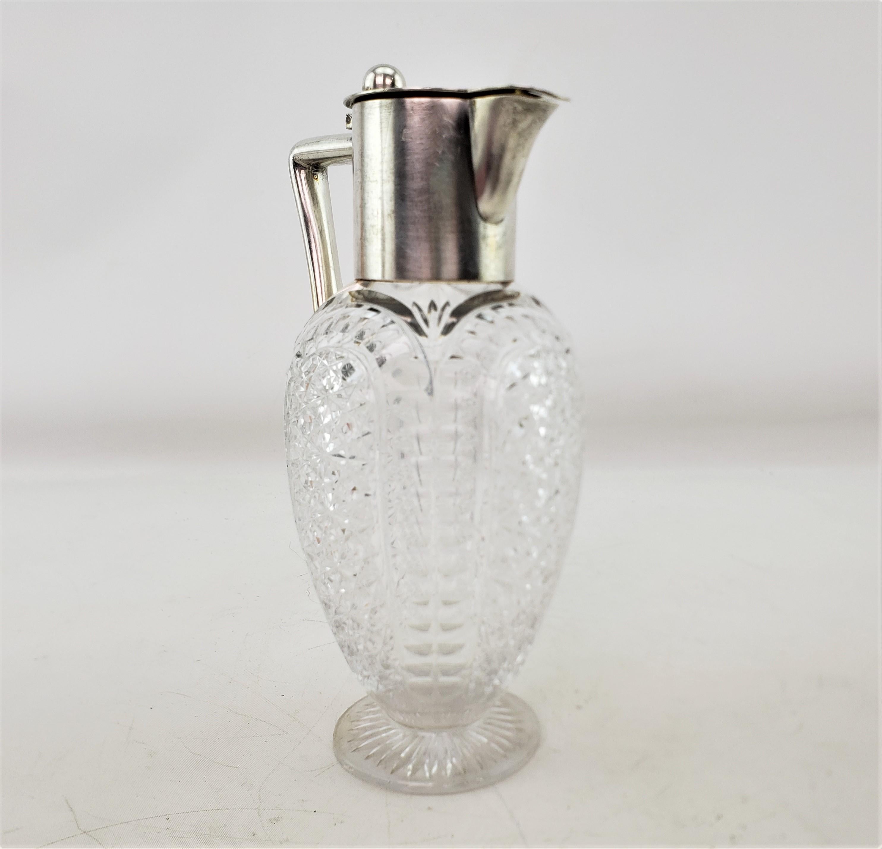 20th Century Antique German .800 Silver and Diamond Cut Crystal Claret Jug or Pitcher For Sale