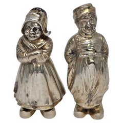 Antike deutsche 800 Silber niederländischen Jungen und Mädchen Salz & Pfeffer Shakers #21582