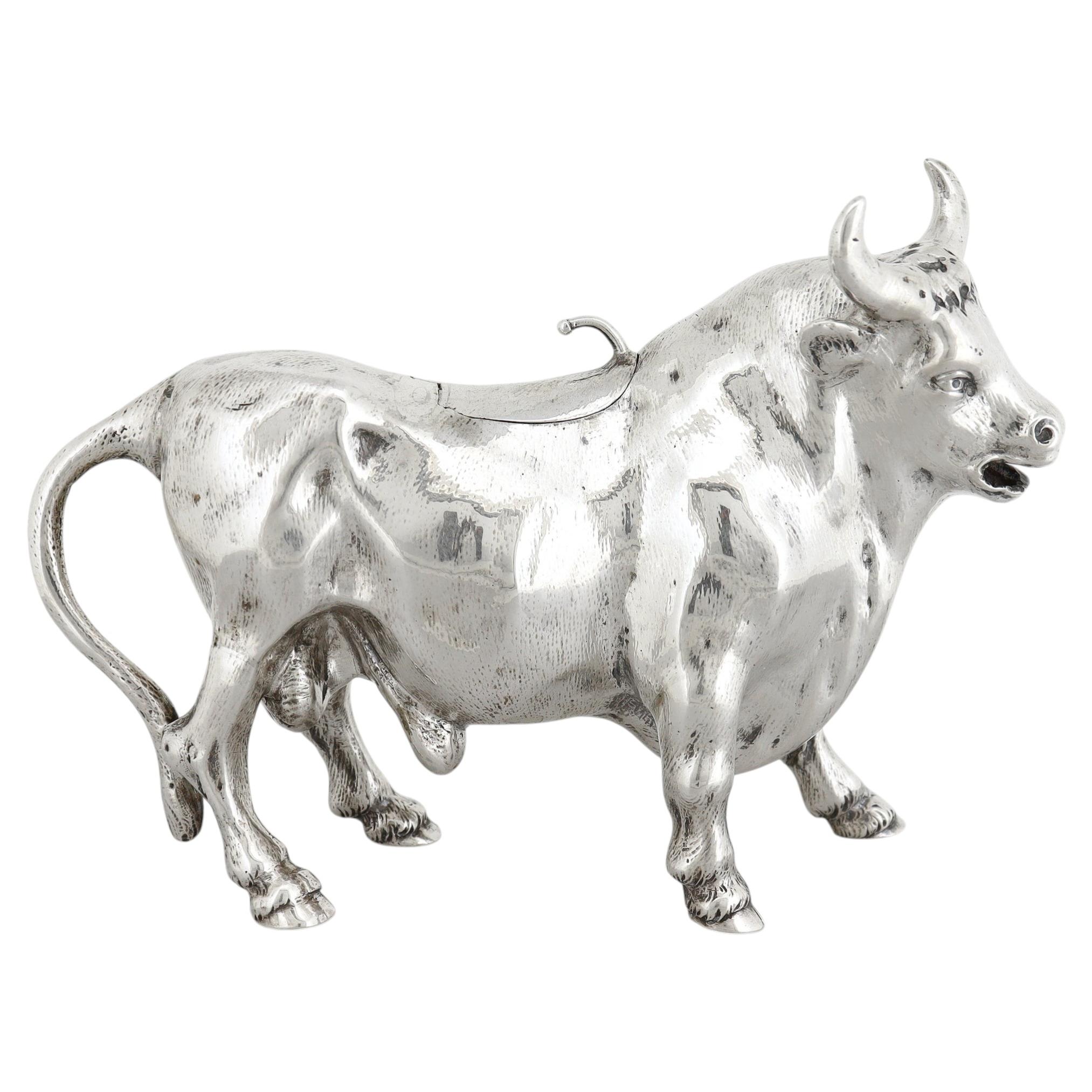 Antique German .800 Silver Figural Bull Creamer by Simon Rosenau For Sale
