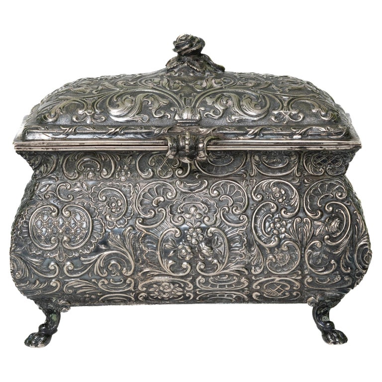 Antique German 800 Silver Large Jewelry/Dresser Box For Sale at 1stDibs