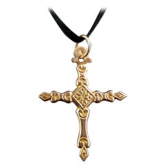 Antique German 9 Carat Gold Cross Pendant, Floral