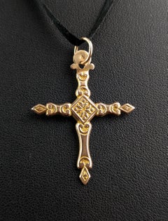 Antique German 9 Carat Gold Cross Pendant, Floral