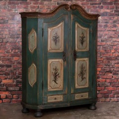 Antique German Armoire with Original Blue/Green Paint