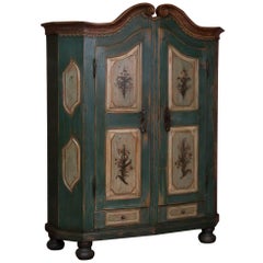 Antique German Armoire with Original Blue/Green Paint