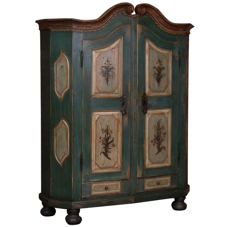 Antique German Armoire with Original Blue Paint For Sale at 1stdibs