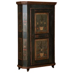Antique German Armoire with Original Folk Art Paint