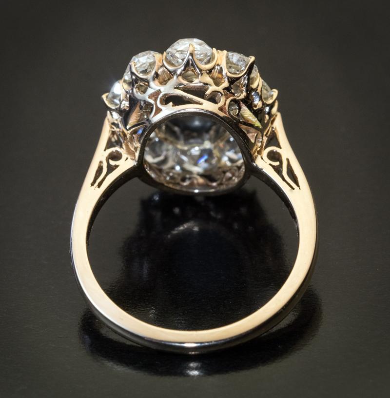 Antique German Armorial Intaglio Old Mine Cut Diamond Cluster Ring 1