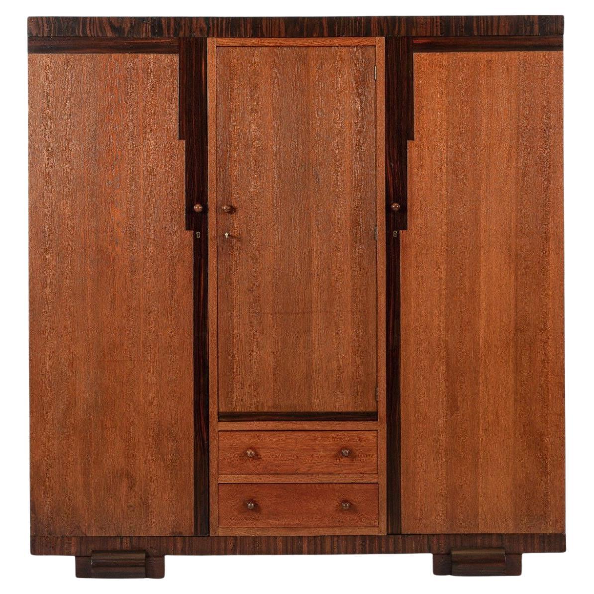 Antique German Art Deco Armoire Wardrobe Cabinet 1930s