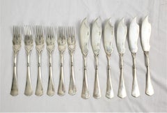 Antique German Art Nouveau .800 Silver 12 Piece Fish Flatware Serving Set