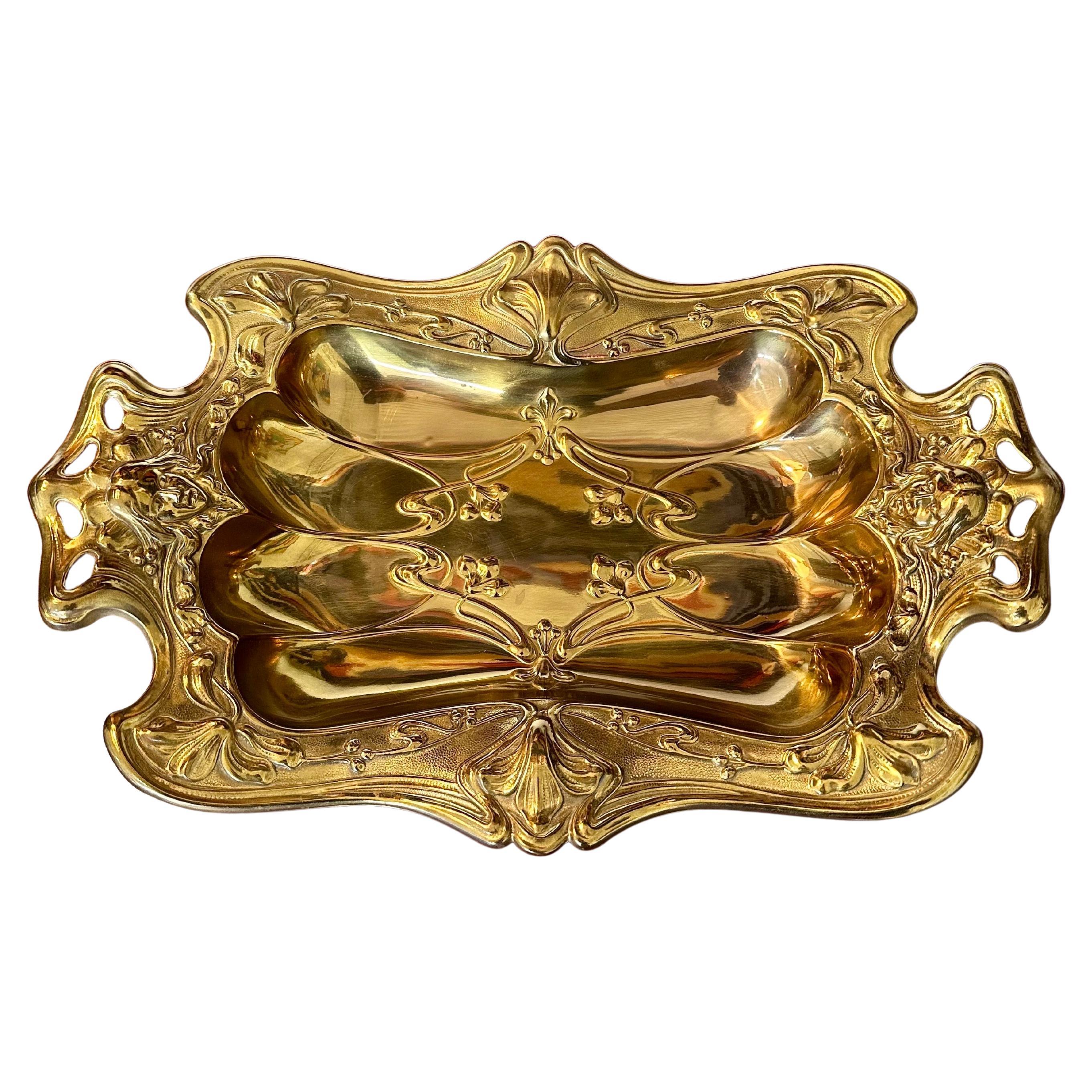 Antique German Art Nouveau Brass Decorative Tray C.1910’s