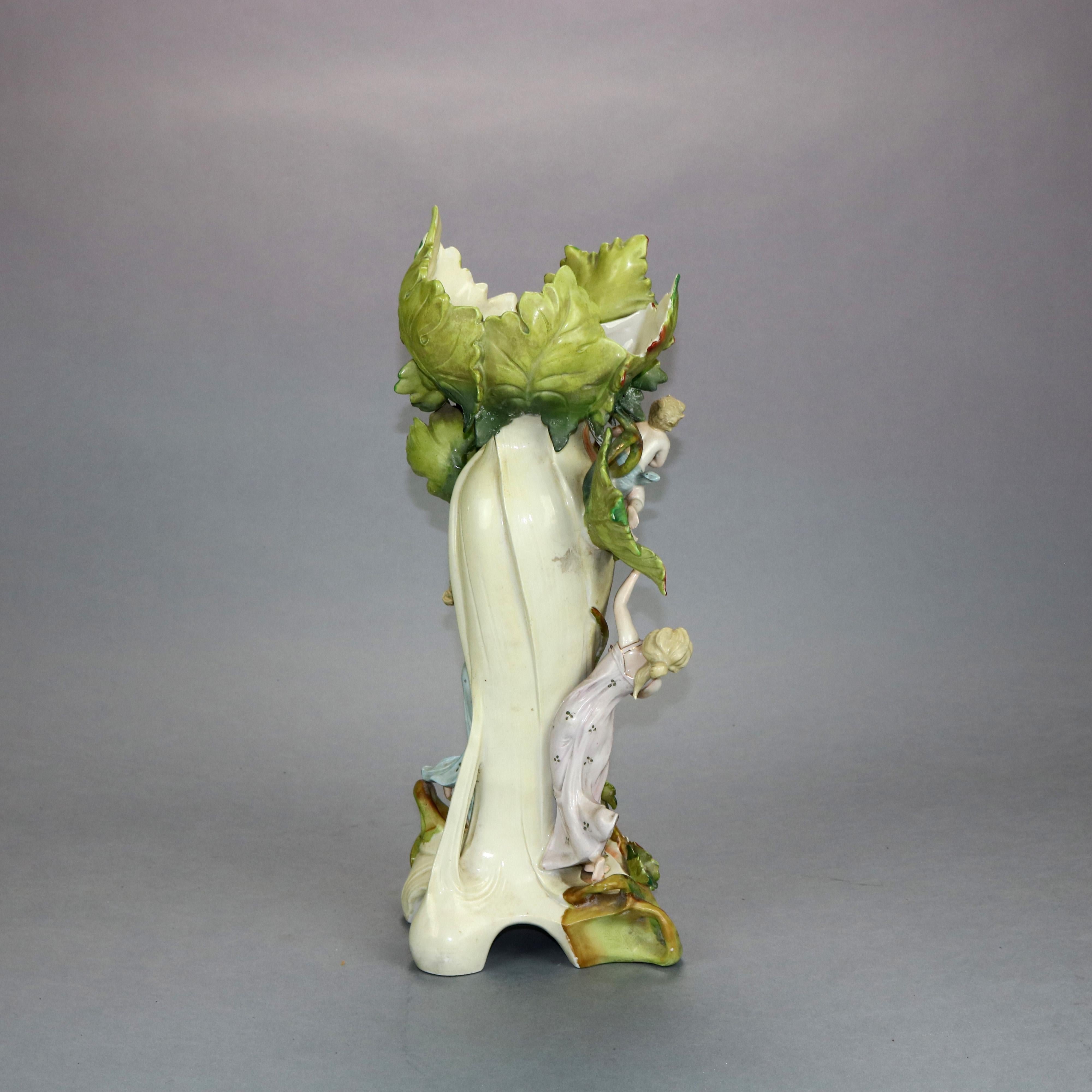 Antique German Art Nouveau Figural Saxony Porcelain Vase, Circa 1900 5