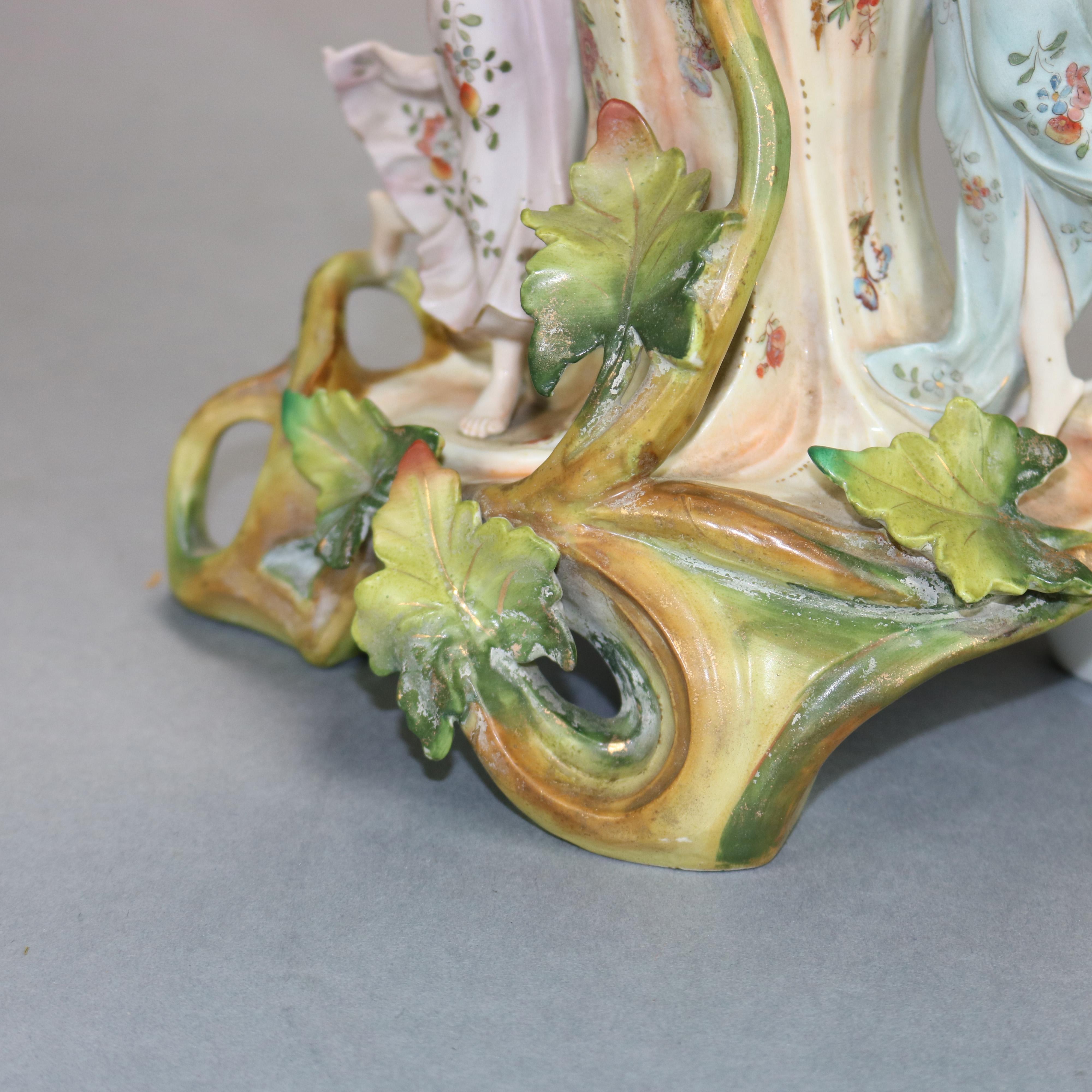 Antique German Art Nouveau Figural Saxony Porcelain Vase, Circa 1900 1