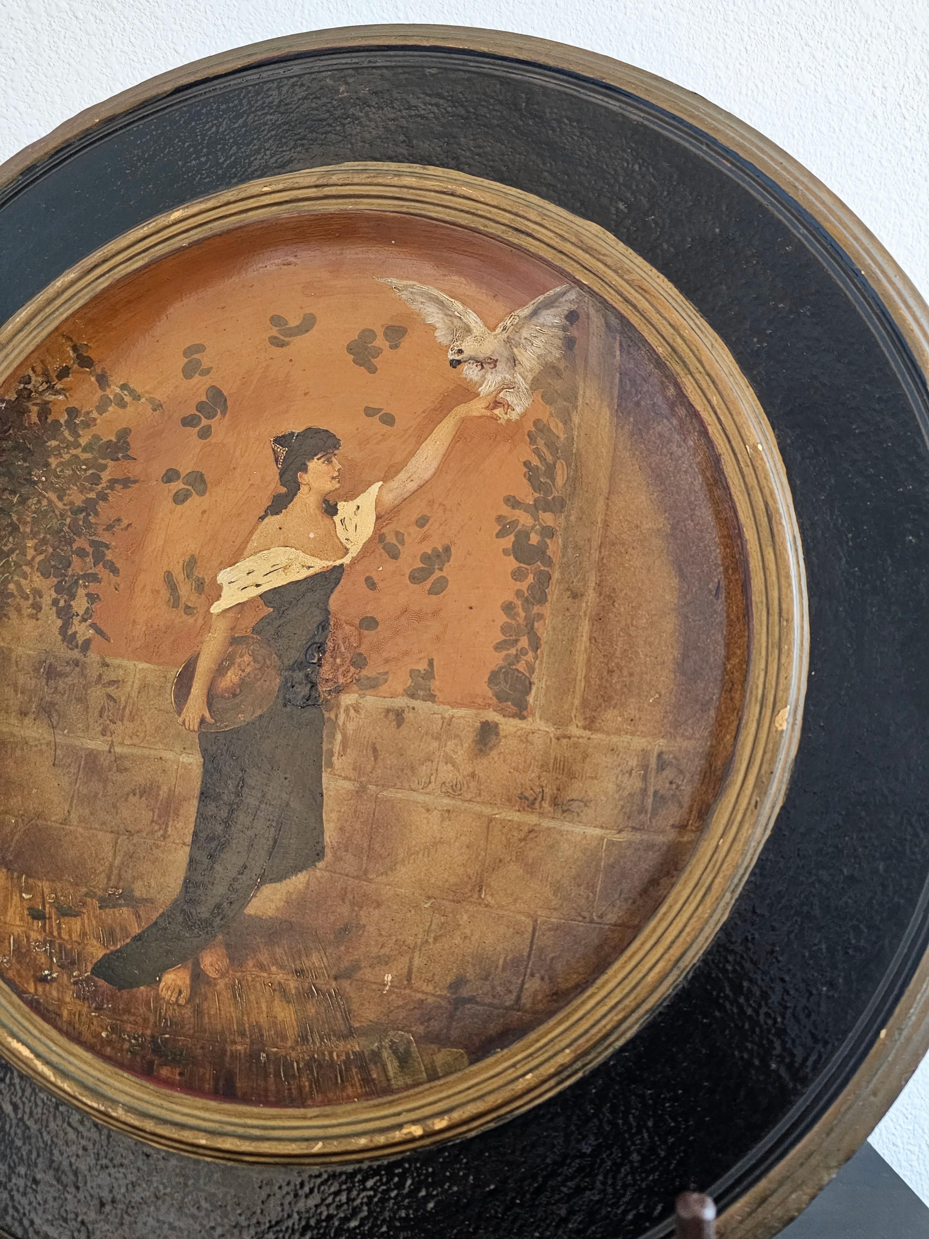 Ancienne assiette murale à charge en terre cuite peinte à la main Art Nouveau allemand en vente 4