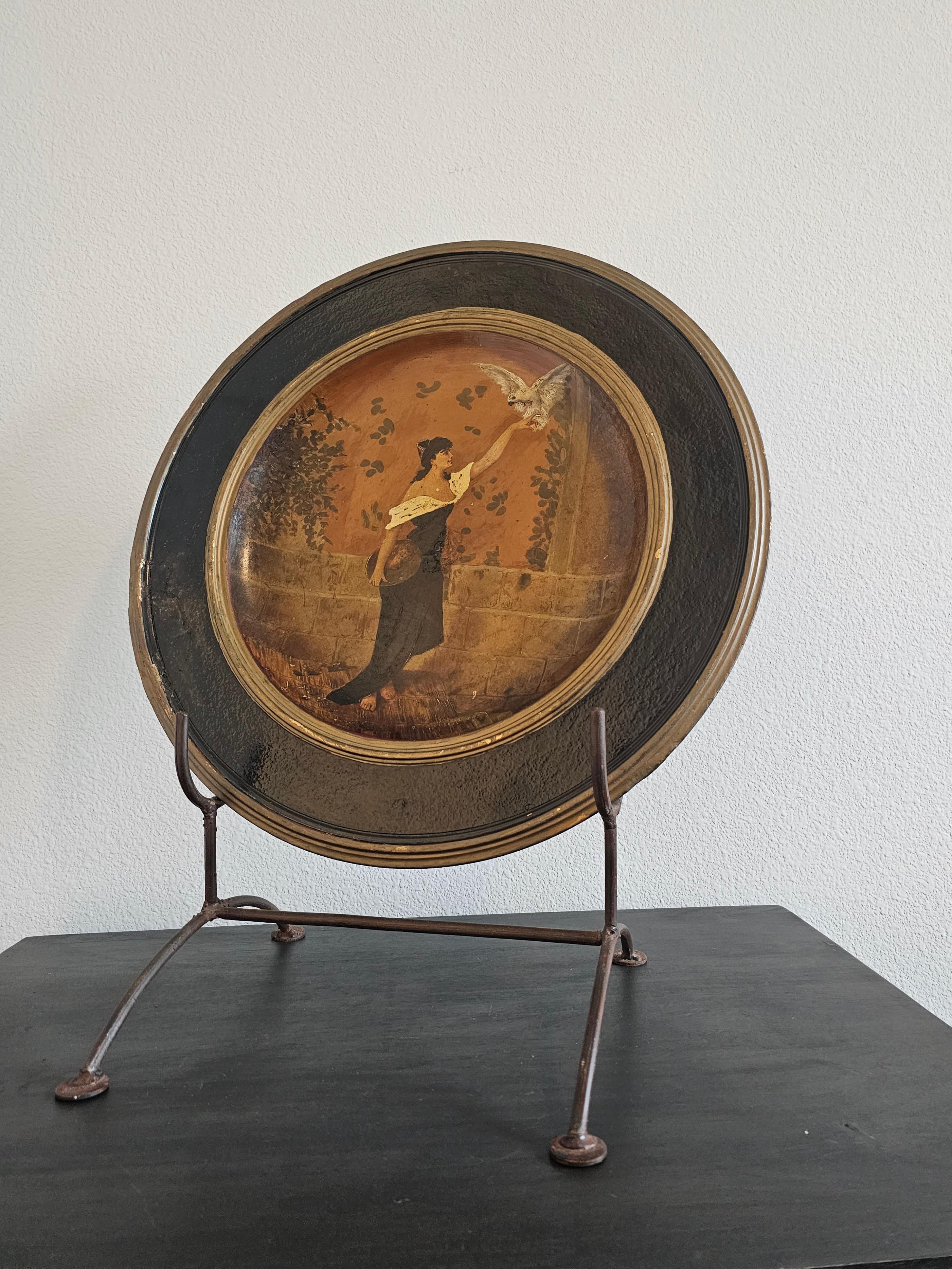 20ième siècle Ancienne assiette murale à charge en terre cuite peinte à la main Art Nouveau allemand en vente