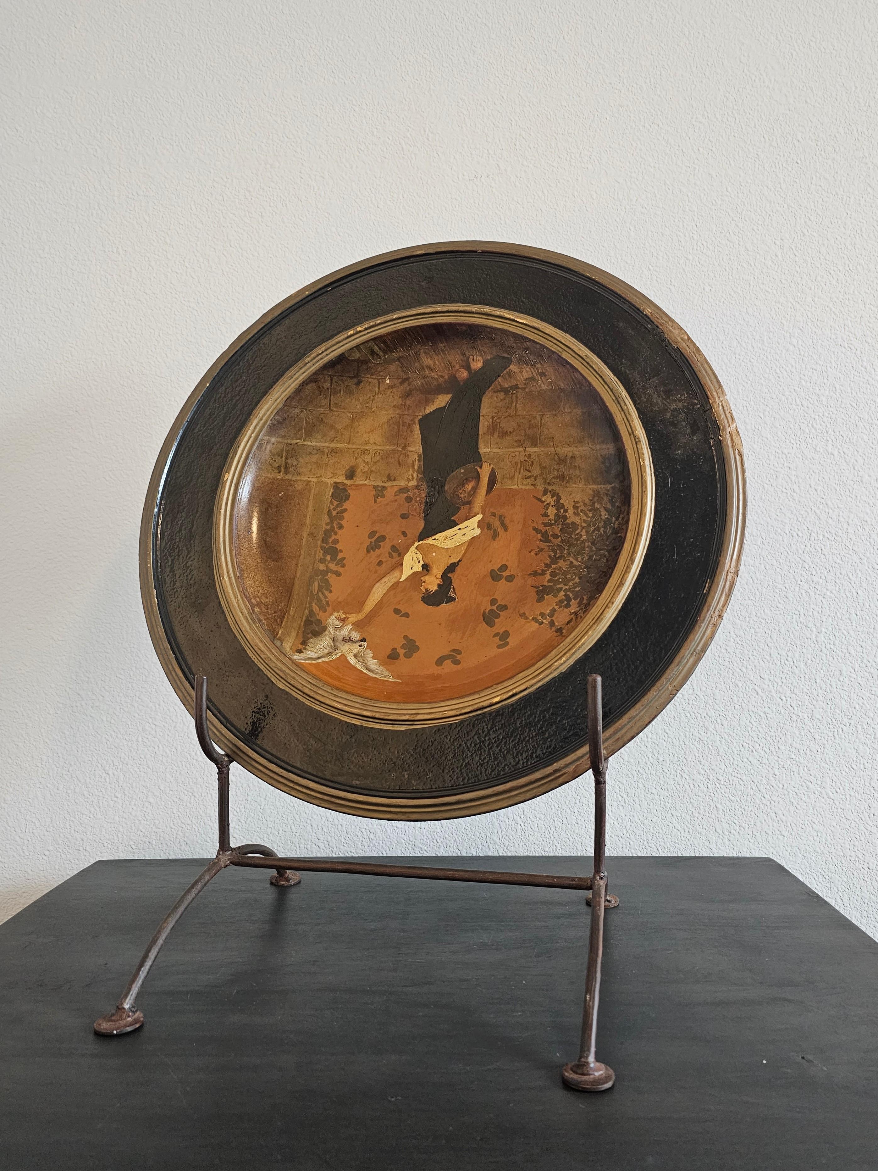 Ancienne assiette murale à charge en terre cuite peinte à la main Art Nouveau allemand en vente 1