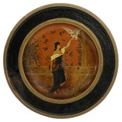 Ancienne assiette murale à charge en terre cuite peinte à la main Art Nouveau allemand