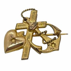 Antique German Art Nouveau Jewelry Faith, Love, Hope Brooch Ormolu, 1900s