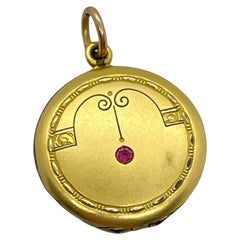 Pendentif de mémoire ancien en bronze doré avec pierre de style Art nouveau allemand, années 1900