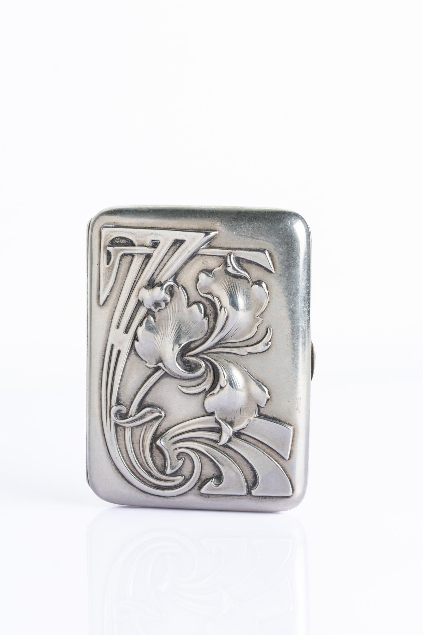 Ancien étui à cigarettes en argent Art Nouveau Jugendstil allemand (c.1900) Bon état - En vente à Portland, England