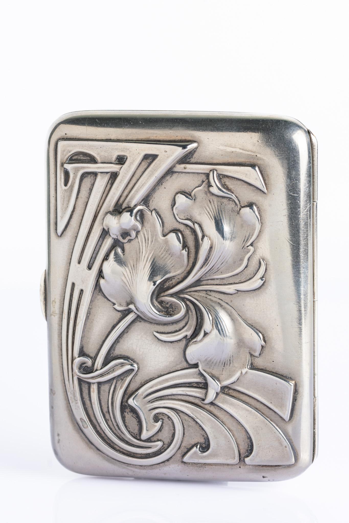 Ancien étui à cigarettes en argent Art Nouveau Jugendstil allemand (c.1900) Unisexe en vente