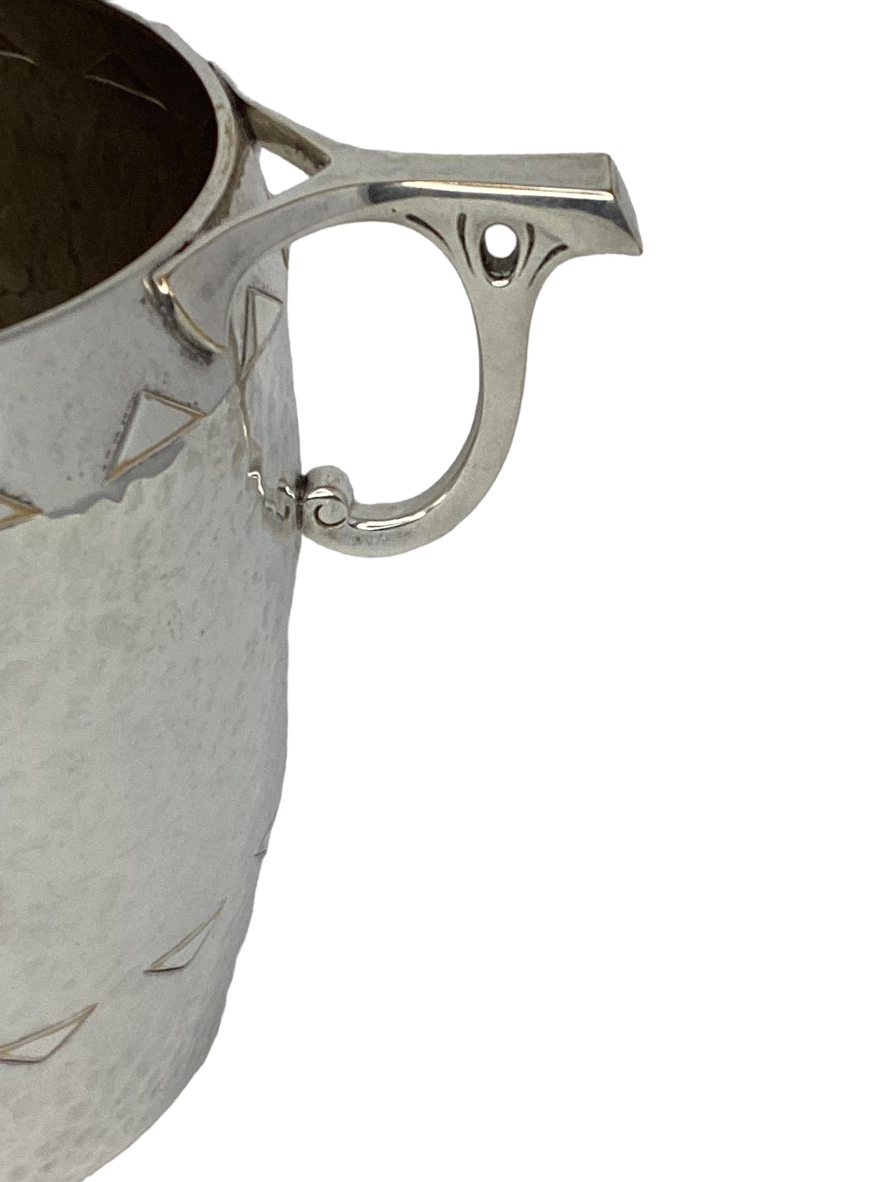 Art Nouveau Antique German Art Noveau Hammered Silver Plate Ice Bucket or Wine Cooler For Sale