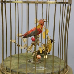 German Automaton Double Singing Birds in Brass Cage, Music Box, circa 1930