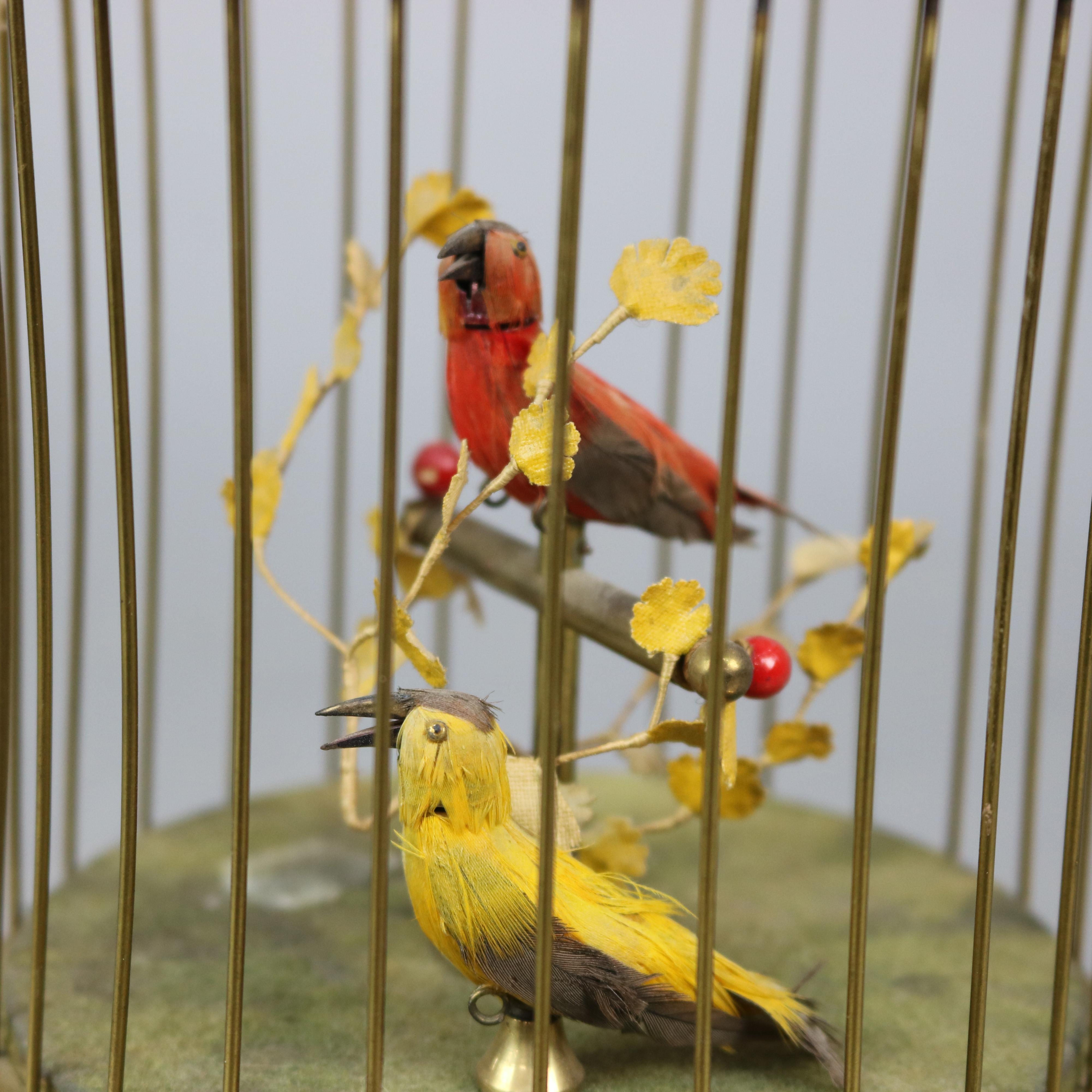 German Automaton Double Singing Birds in Brass Cage, Music Box, circa 1930 In Good Condition In Big Flats, NY