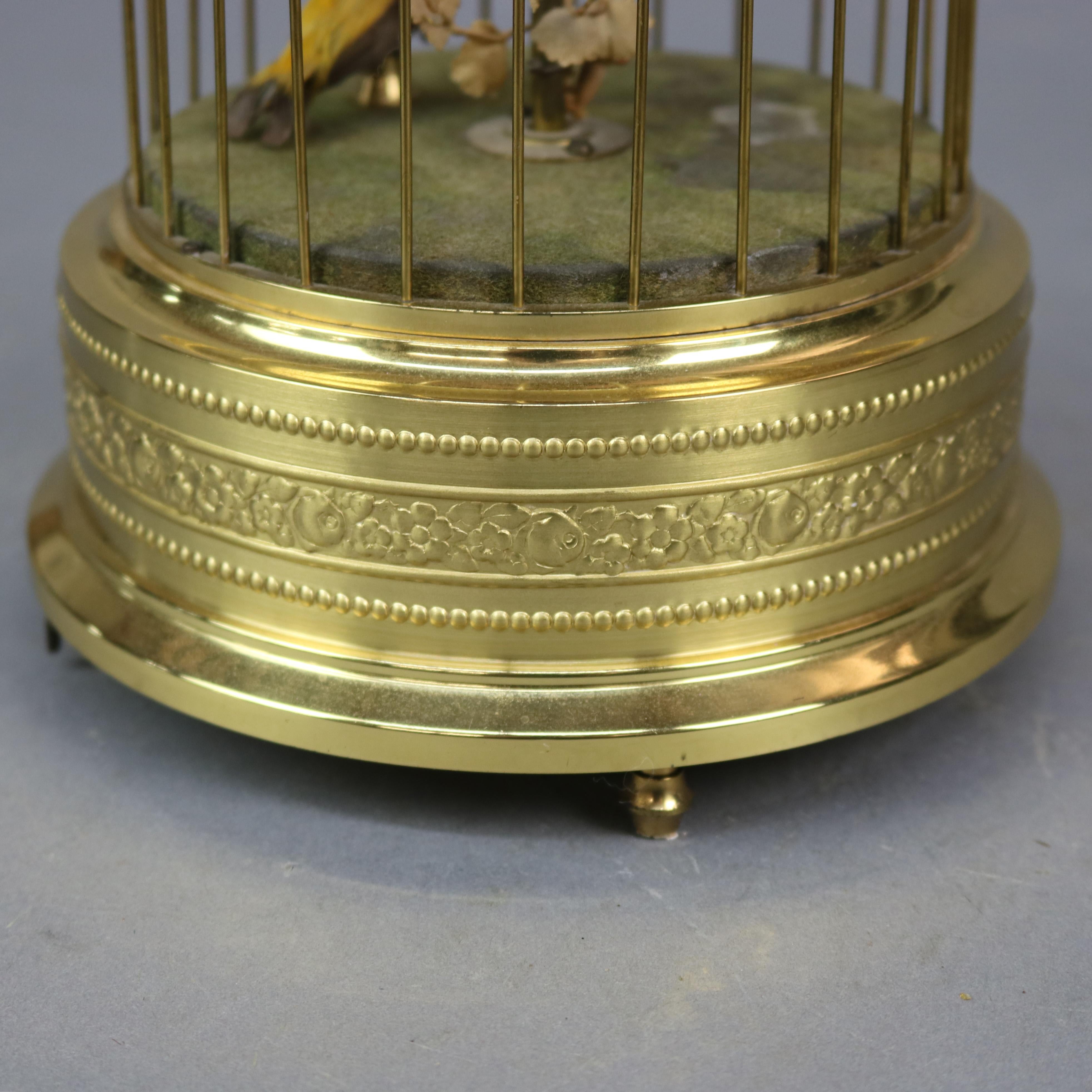 German Automaton Double Singing Birds in Brass Cage, Music Box, circa 1930 2