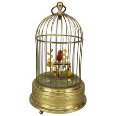 Automate allemand double oiseaux chanteurs dans une cage en laiton:: boîte à musique:: vers 1930