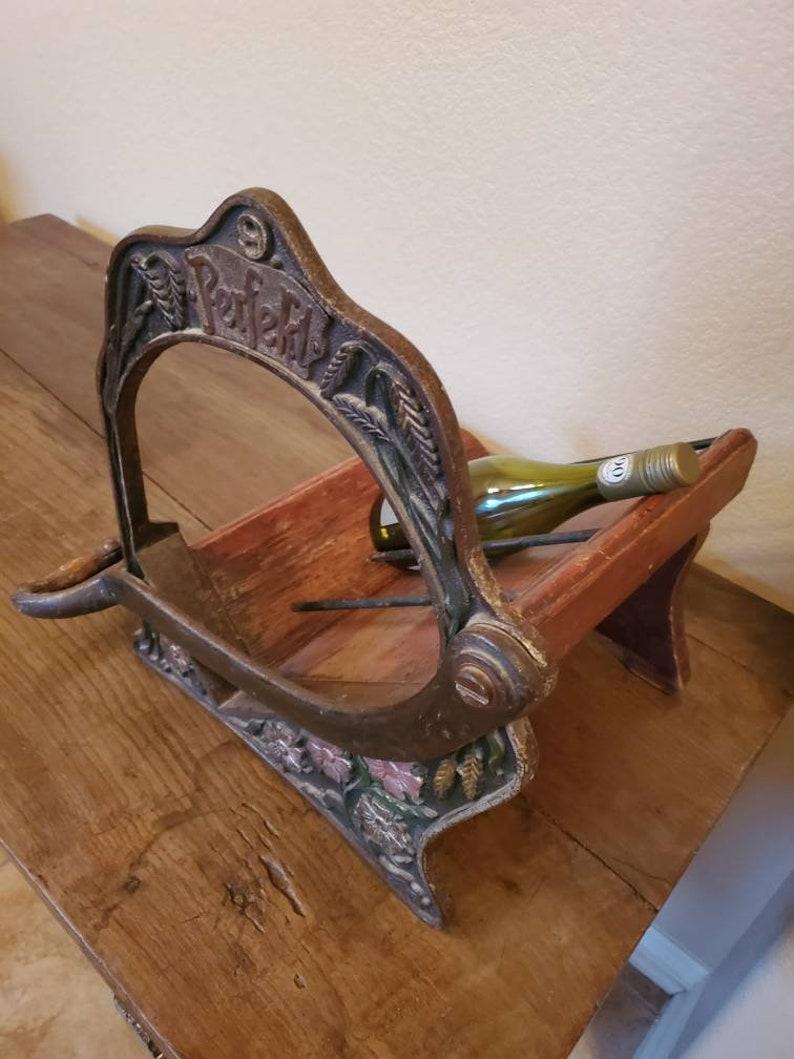 Industrial Antique German Bakery Bread Cutter Fashioned as a Wine Rack For Sale