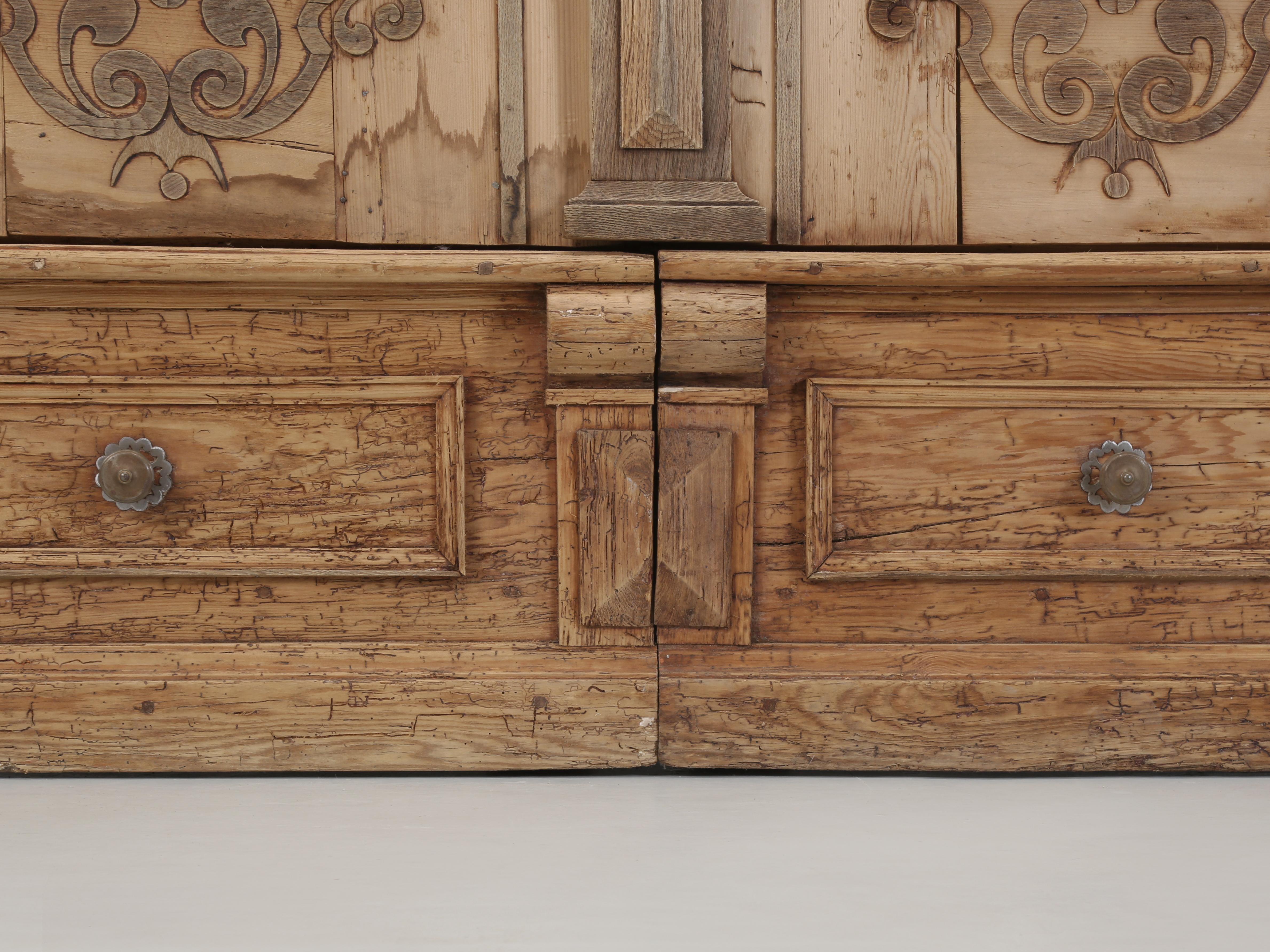 Antique German Baroque Armoire or Cabinet in Stripped Pine Made in the 1700's For Sale 6