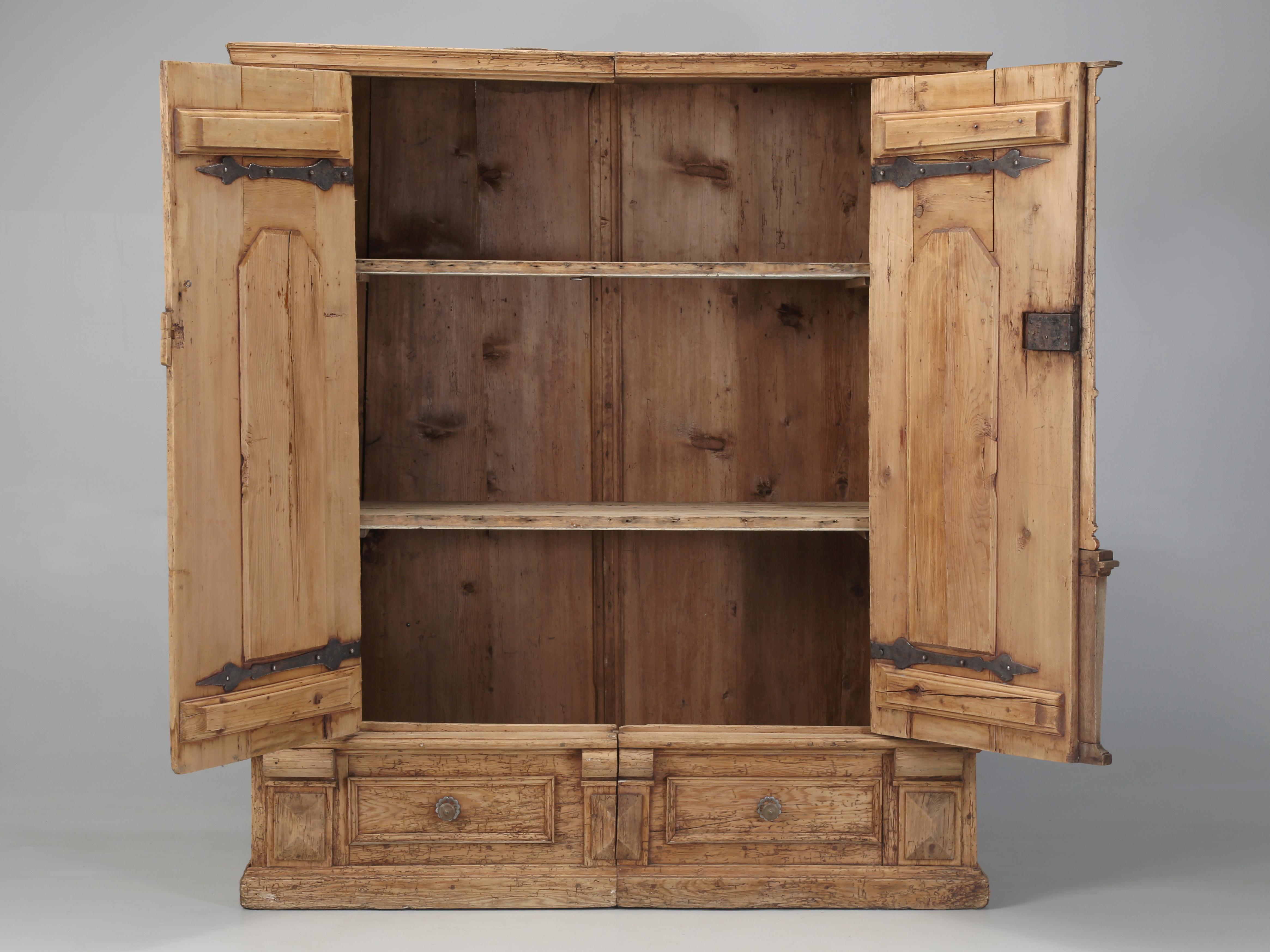 Antique German Baroque Armoire or Cabinet in Stripped Pine Made in the 1700's For Sale 8