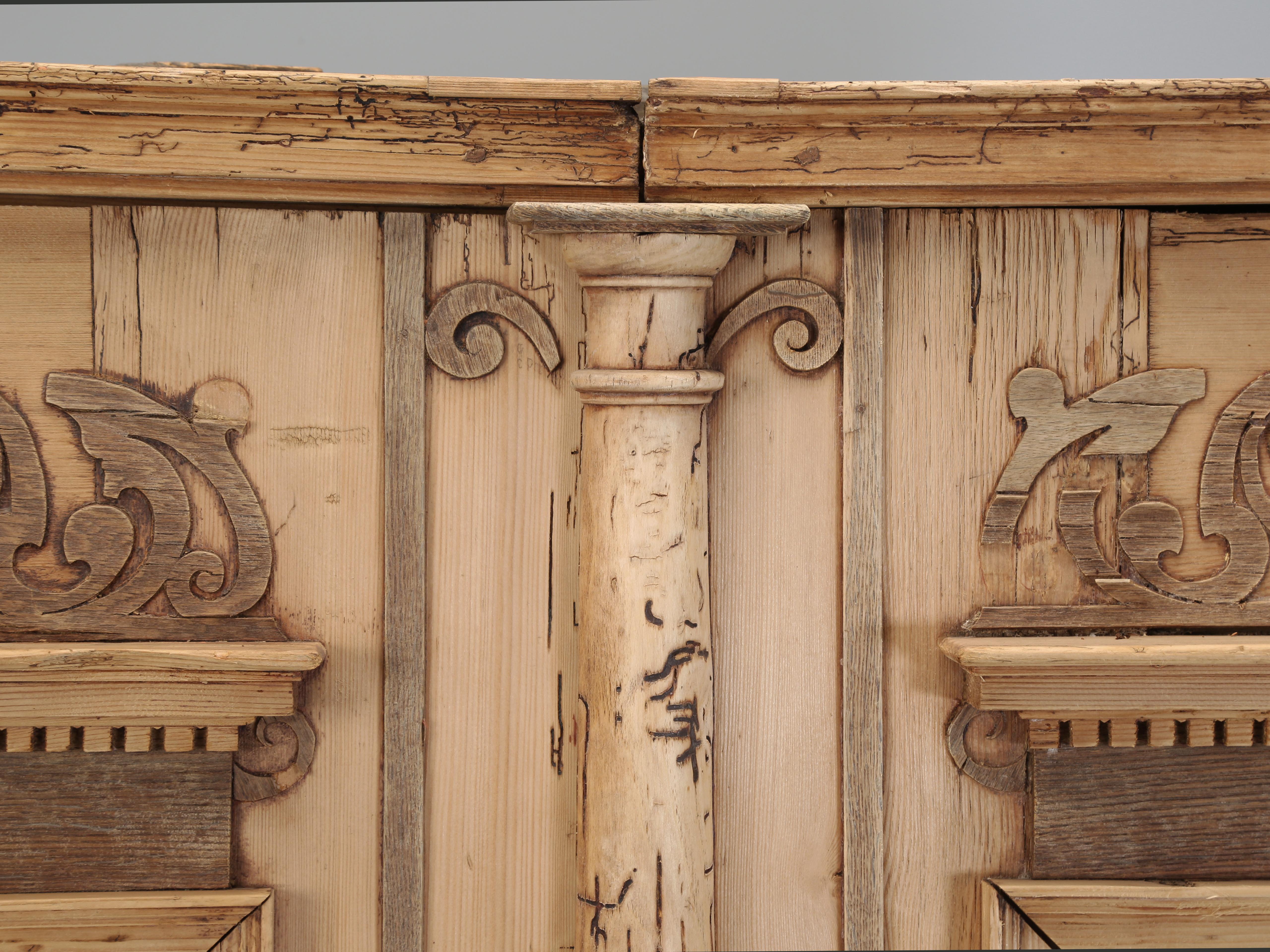 Late 18th Century Antique German Baroque Armoire or Cabinet in Stripped Pine Made in the 1700's For Sale